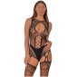 Lace by LJ Cut Out Lace Suspender Bodystocking Black
