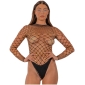 Lace by LJ Fence Net Long Sleeved Thong Bodysuit Black