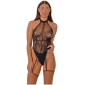 Lace by LJ Floral Lace & Net Halter Suspender Bodystocking Black